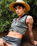 Hot crush guy in straw hat