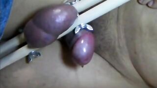 Testicle torture Cumshot very painful ballbusting