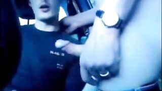 Blowing a guy at the car park and he cums on my fa