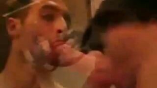 dude gets on his knees for a big hard cock