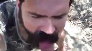 Bearded Daddy Gives Facial in the Woods