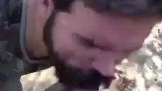 Daddy gives a facial in the woods