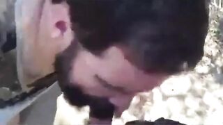 Daddy gives a facial in the woods