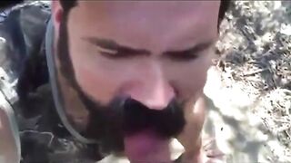 Daddy gives a facial in the woods
