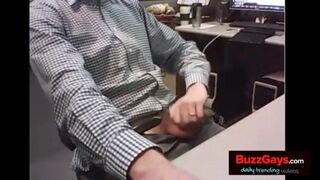dad strokes cock at the office 3